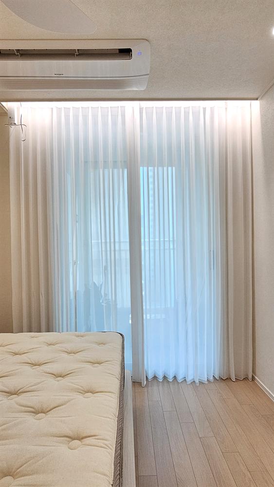 면목동 안방에 시공한 물안개쉬폰 속지